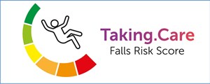 Icon for Taking Care Falls guide - line drawing of person falling next to a scale from red to green