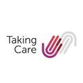 Taking Care_ logo with interlocking hands graphic