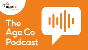 The Age Co Podcast logo on an orange background.