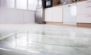 Kitchen that’s been flooded with water